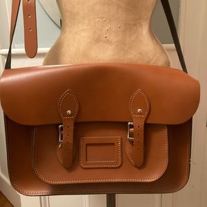 Cognac English Leather Satchel/Messenger Bag